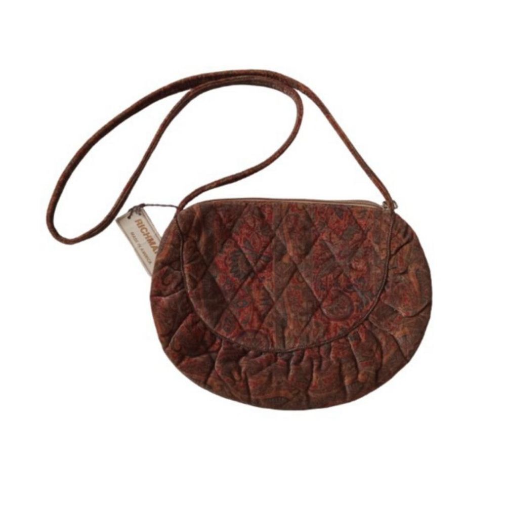 Richmark Vintage Brown Multicolored Paisley Print Quilted Velour Shoulder Bag